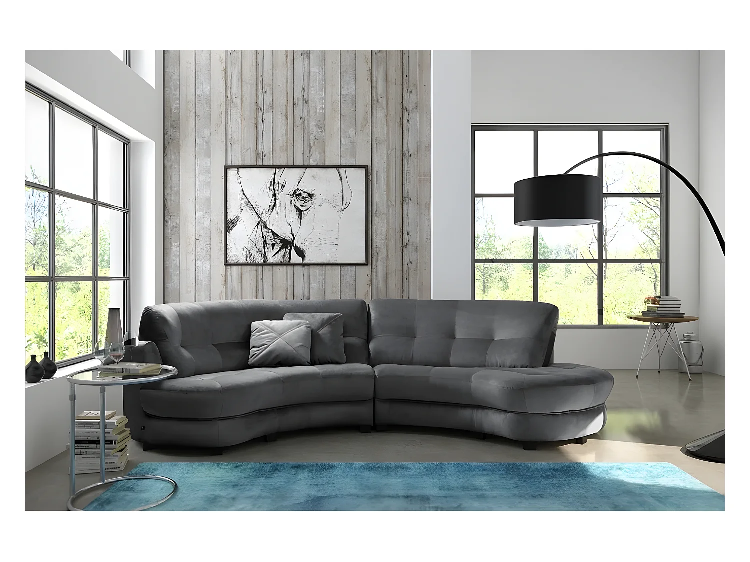 Canapé en tissu luxe 5/6 places BRENNER gris foncé, côté accoudoir gauche