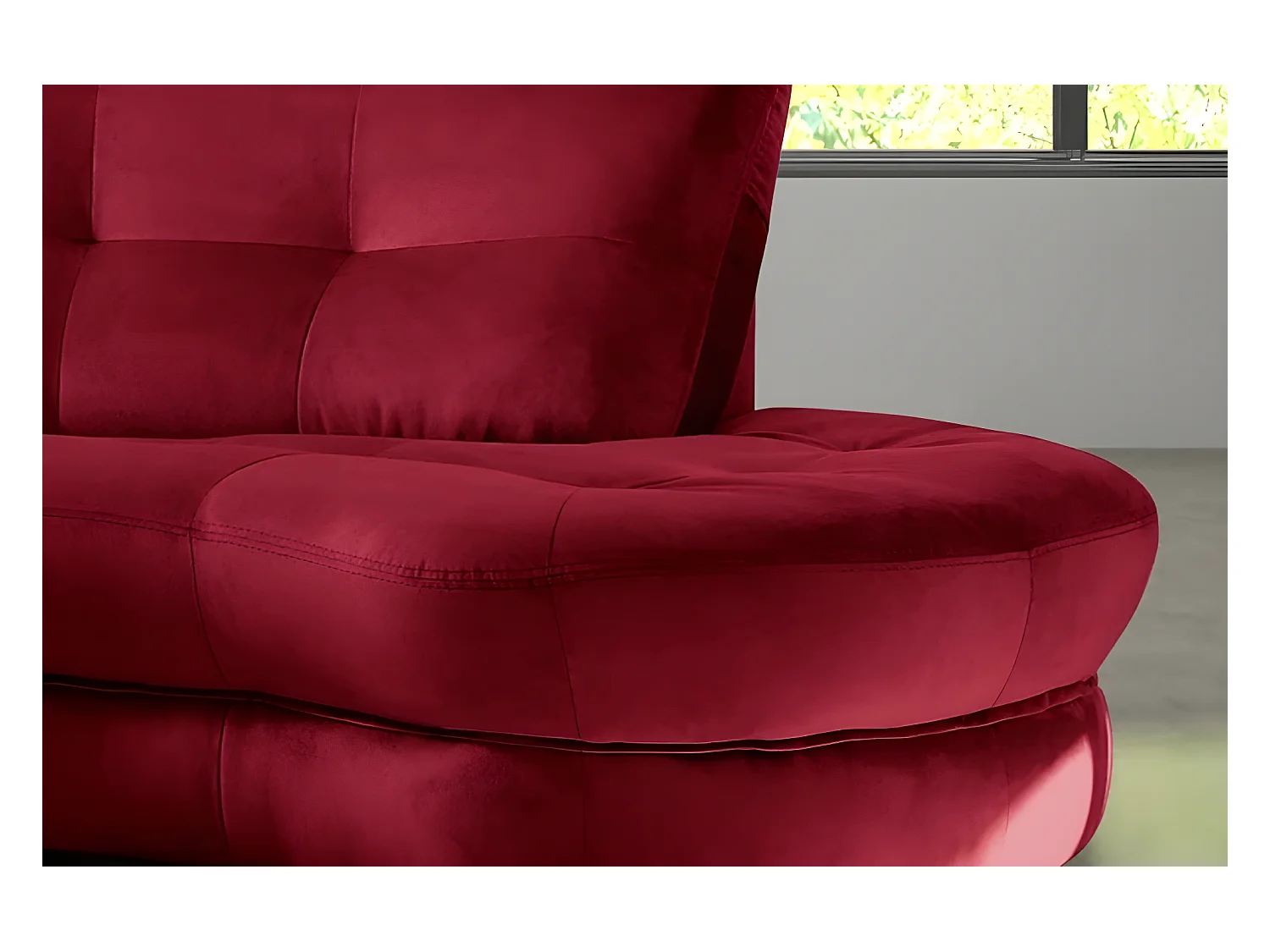 Canapé en tissu luxe 5/6 places BRENNER bordeaux, côté accoudoir gauche