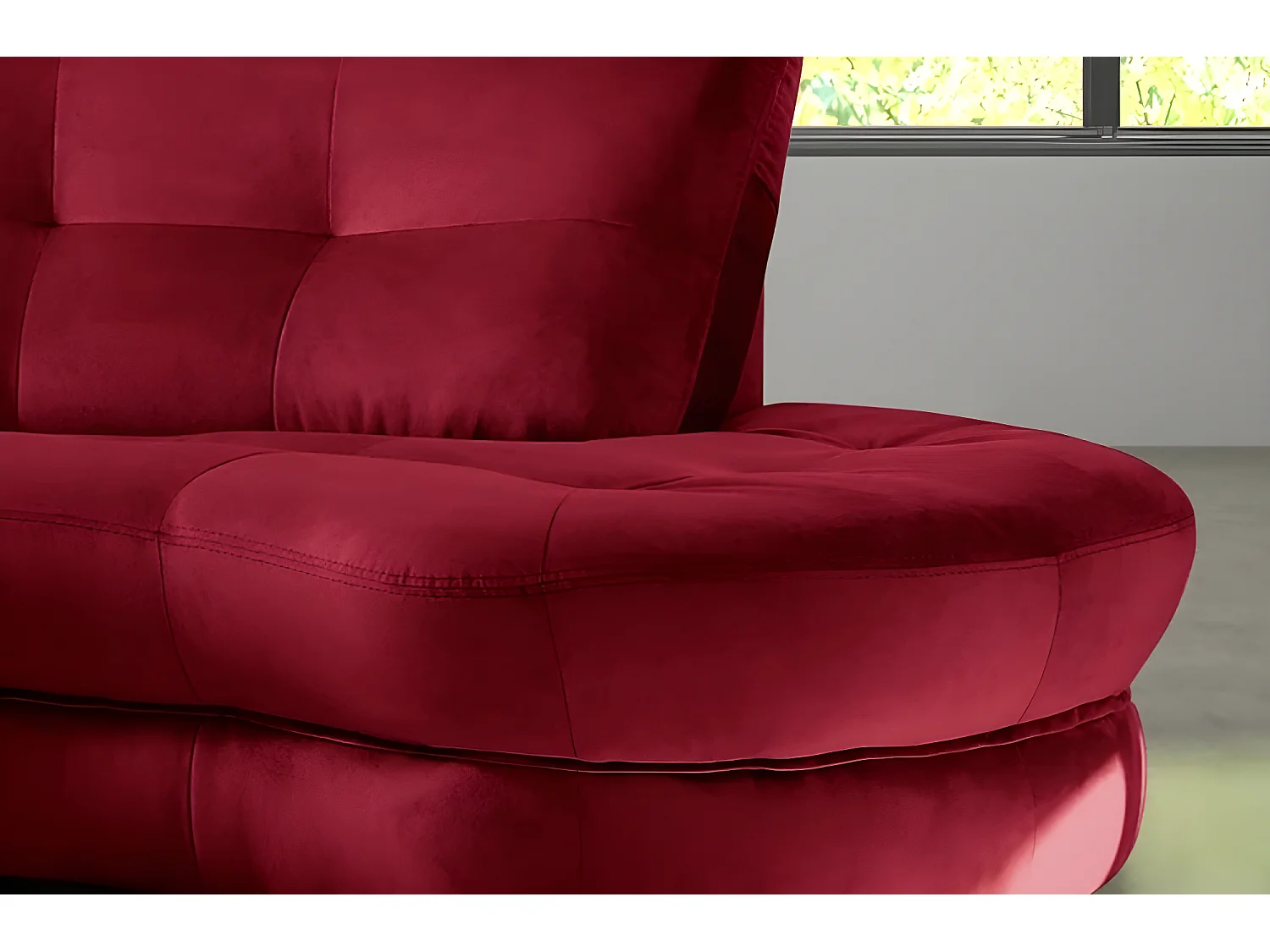 Canapé en tissu luxe 5/6 places BRENNER bordeaux, côté accoudoir gauche