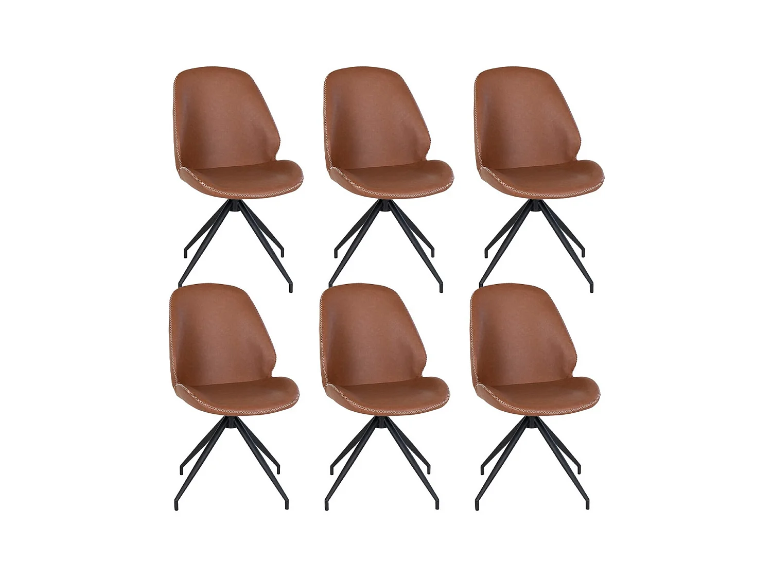 GAYA - Lot de 6 Chaises Incurvées Pivotantes Simili Marron