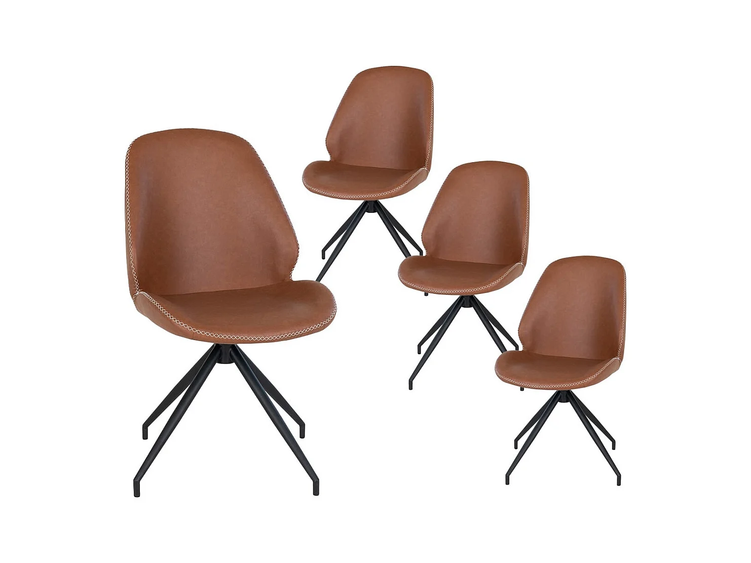 GAYA - Lot de 4 Chaises Incurvées Pivotantes Simili Marron