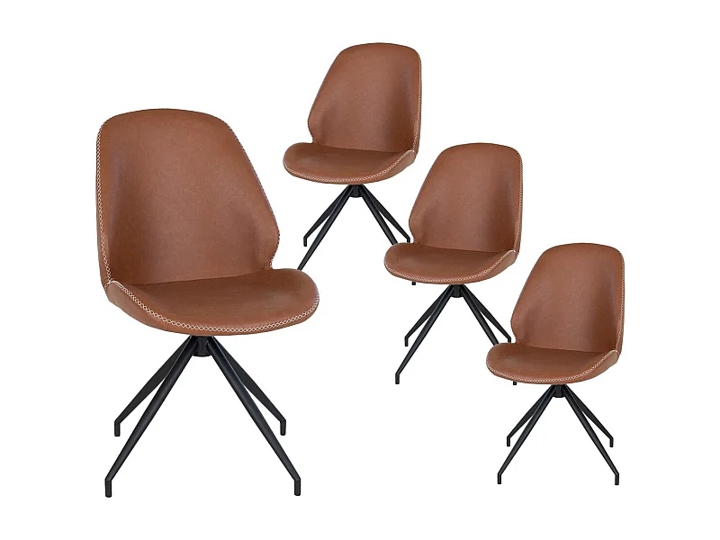 GAYA - Lot de 4 Chaises Incurvées Pivotantes Simili Marron
