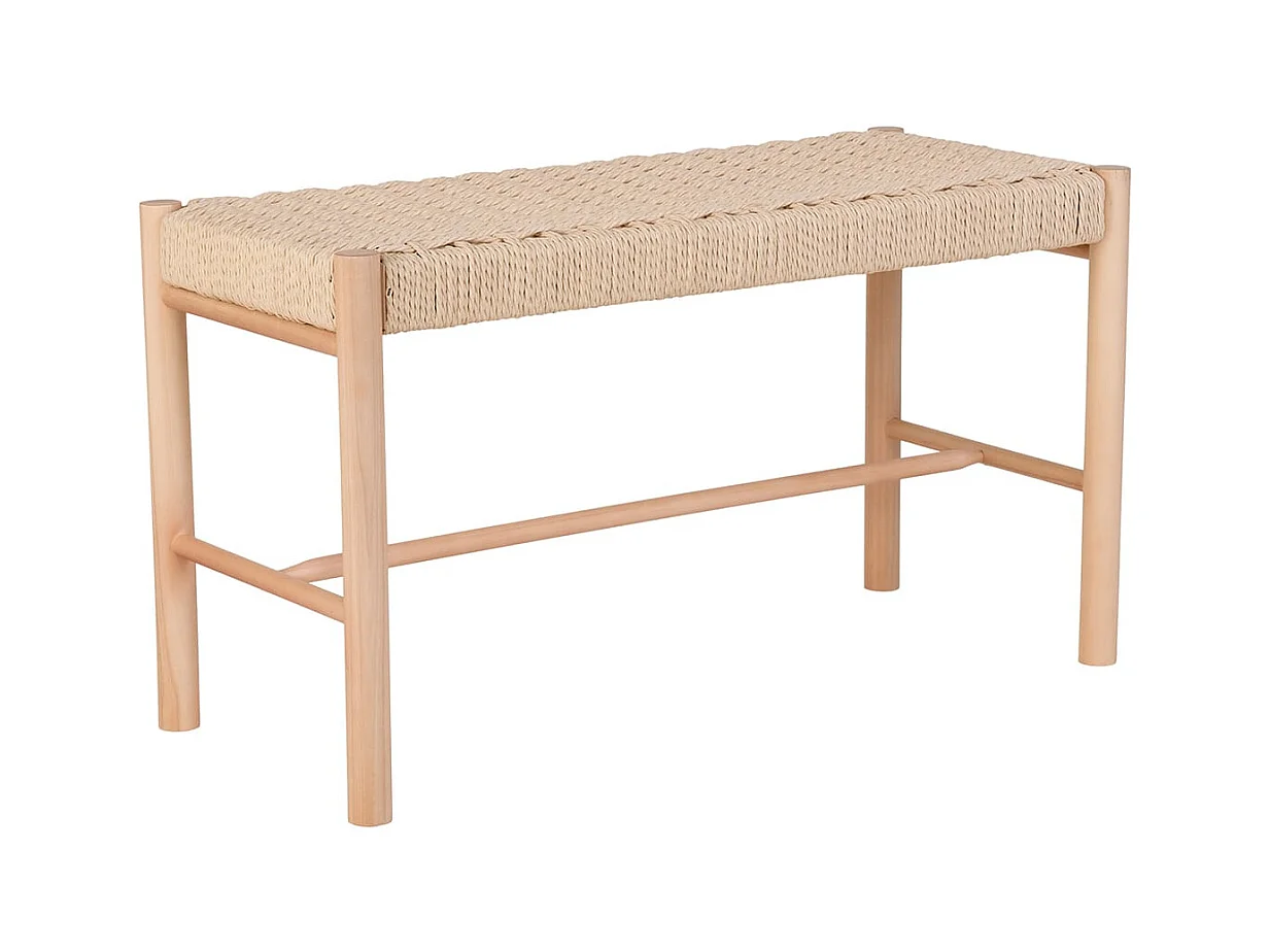 MINDY - Banc en Hêtre Massif et Tissage Naturel