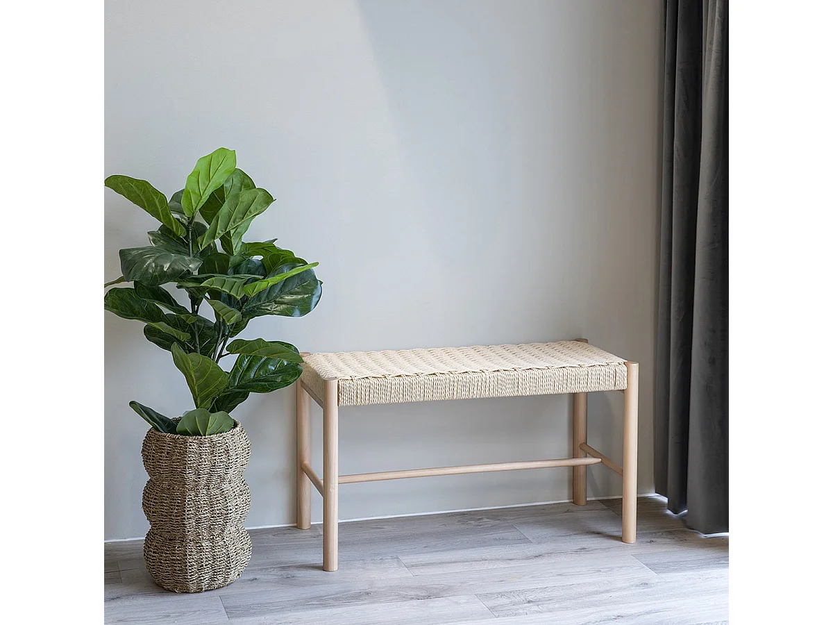 MINDY - Banc en Hêtre Massif et Tissage Naturel