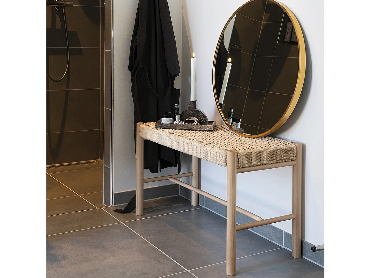 MINDY - Banc en Hêtre Massif et Tissage Naturel