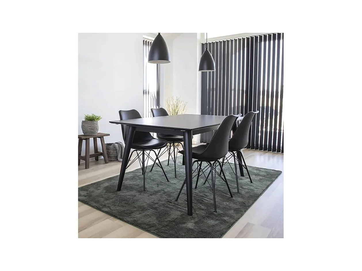 GRAM - Table Repas 120x70cm Noire Piètement Hévéa