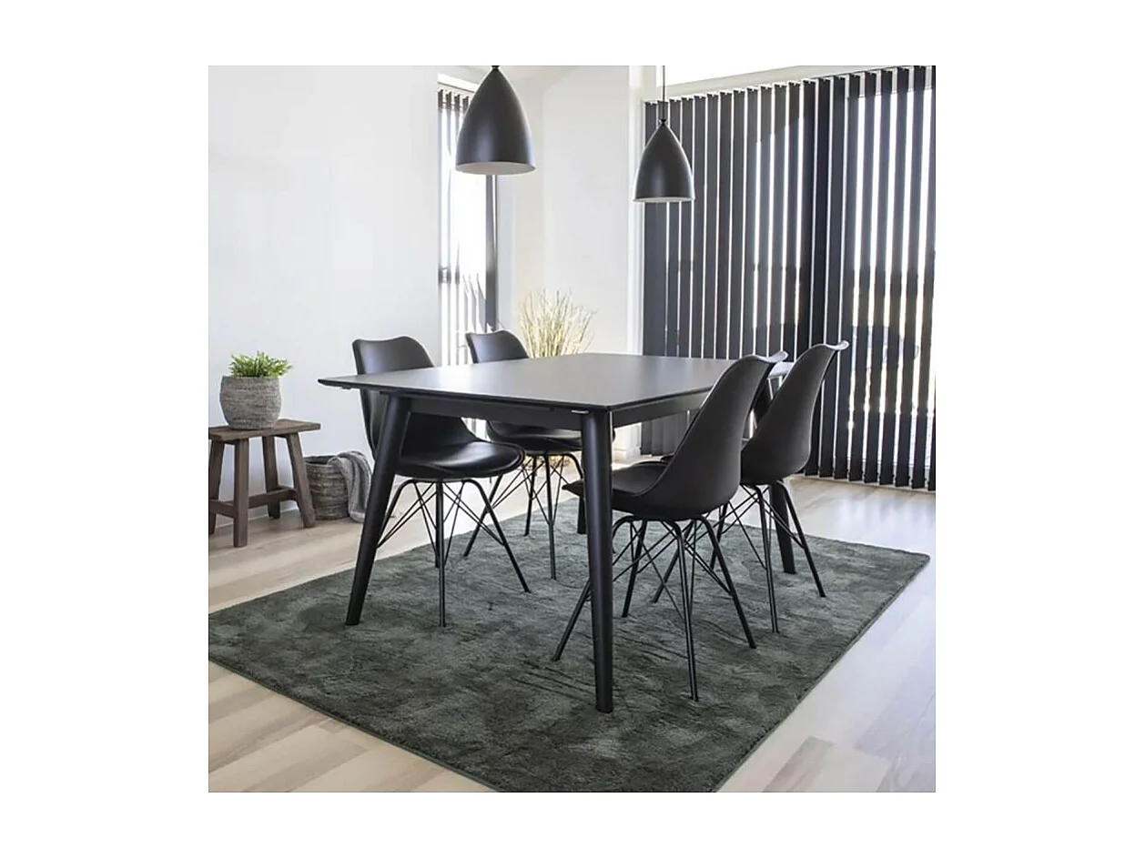 GRAM - Table Repas 120x70cm Noire Piètement Hévéa