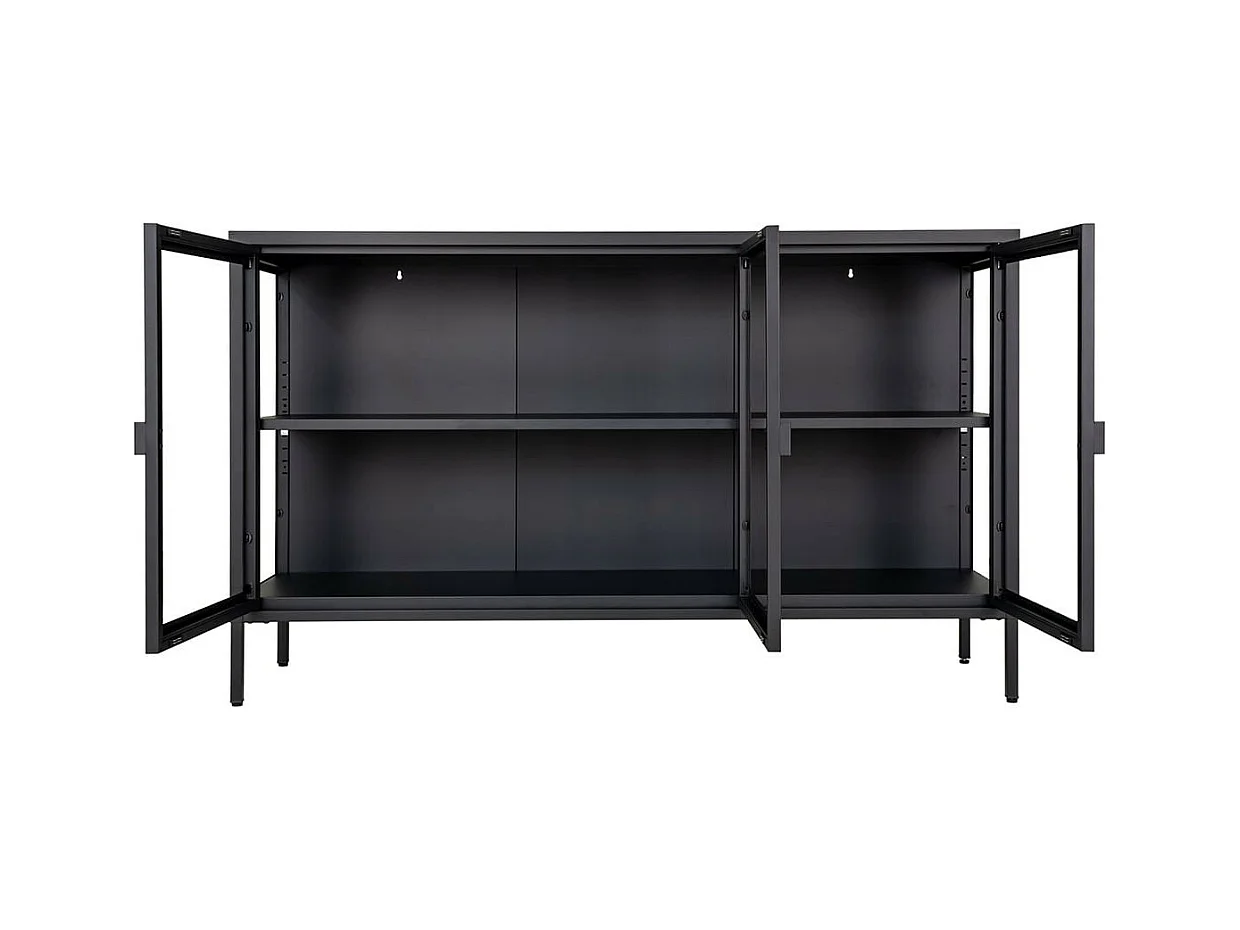 HENDRA - Buffet 3 Portes Verre et Acier Noir