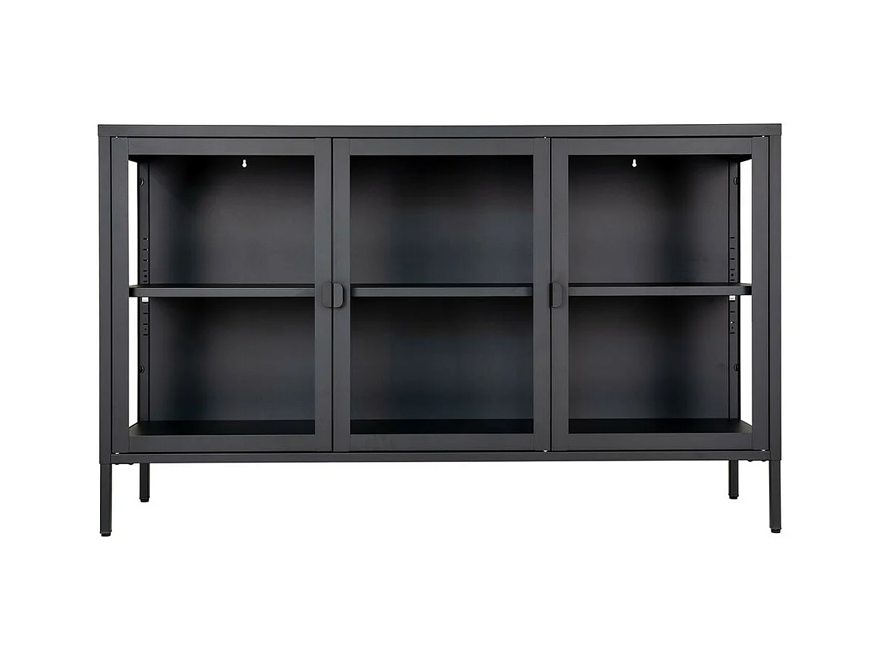 HENDRA - Buffet 3 Portes Verre et Acier Noir