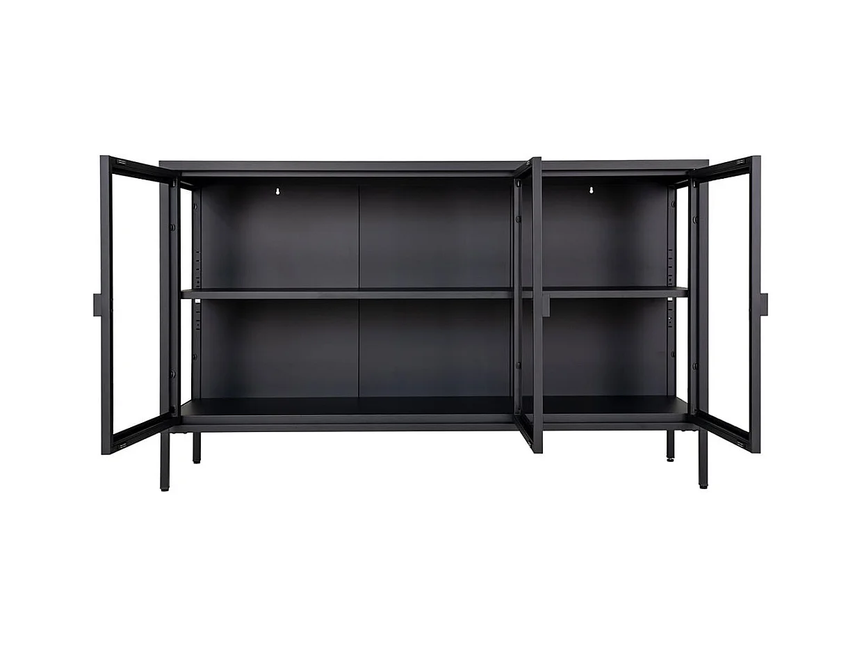 HENDRA - Buffet 3 Portes Verre et Acier Noir