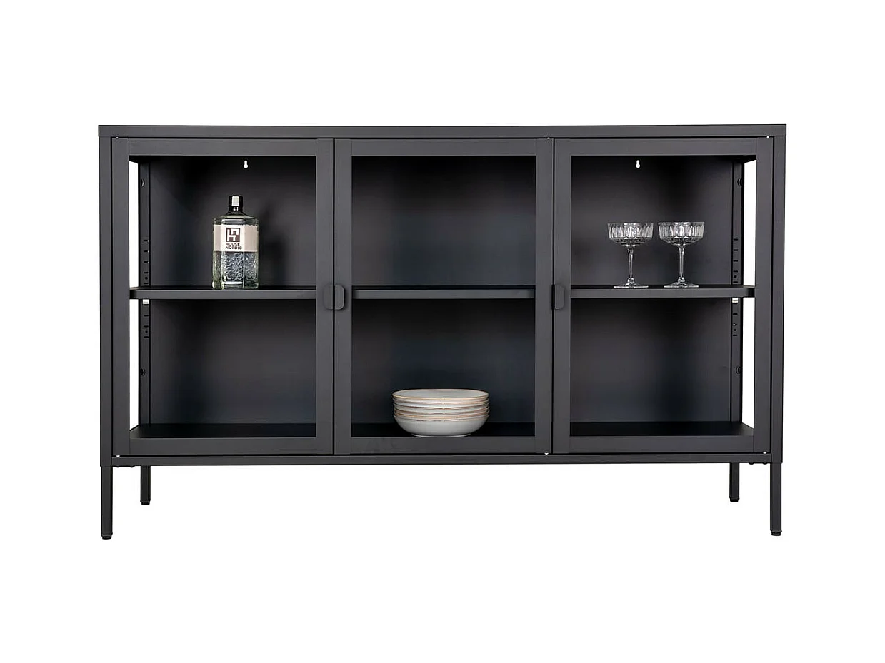 HENDRA - Buffet 3 Portes Verre et Acier Noir