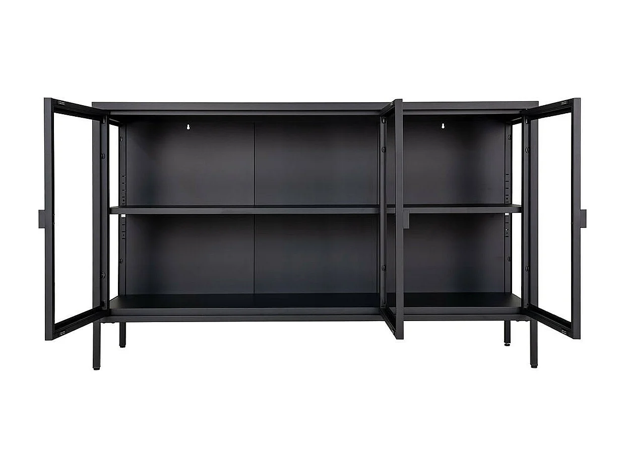 HENDRA - Buffet 3 Portes Verre et Acier Noir