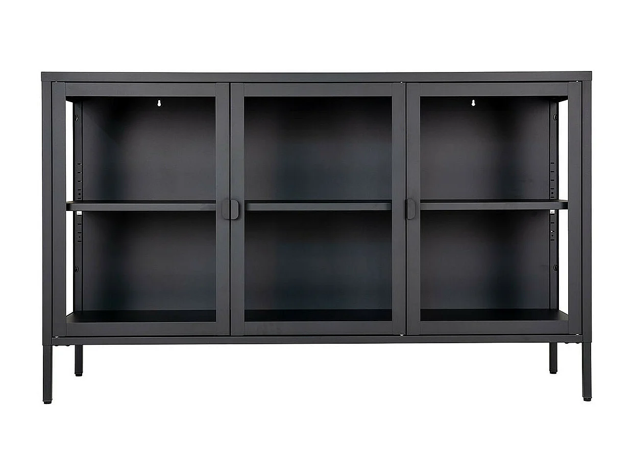 HENDRA - Buffet 3 Portes Verre et Acier Noir