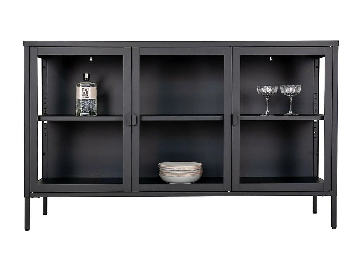HENDRA - Buffet 3 Portes Verre et Acier Noir