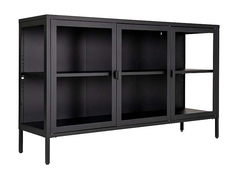 HENDRA - Buffet 3 Portes Verre et Acier Noir
