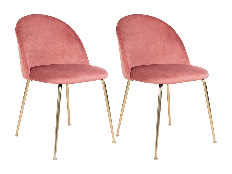 MEYRIN - Lot de 2 Chaises Velours Rose et Pieds Métal Doré