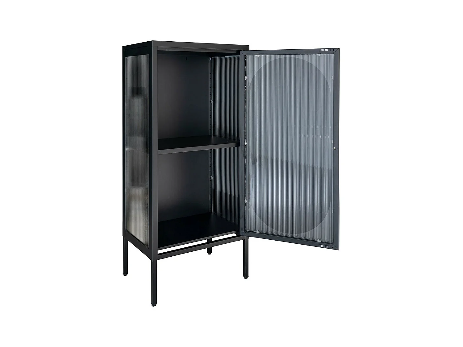 METOS - Vitrine Basse 1 Porte Acier Noir et Verre Ondulé