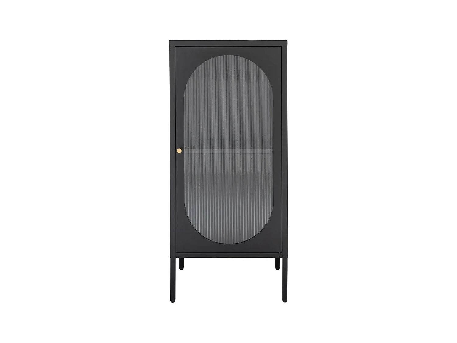 METOS - Vitrine Basse 1 Porte Acier Noir et Verre Ondulé