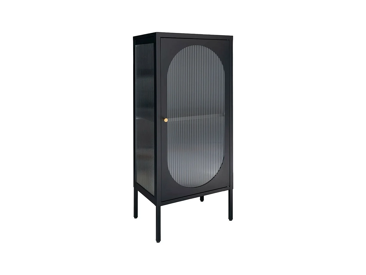 METOS - Vitrine Basse 1 Porte Acier Noir et Verre Ondulé