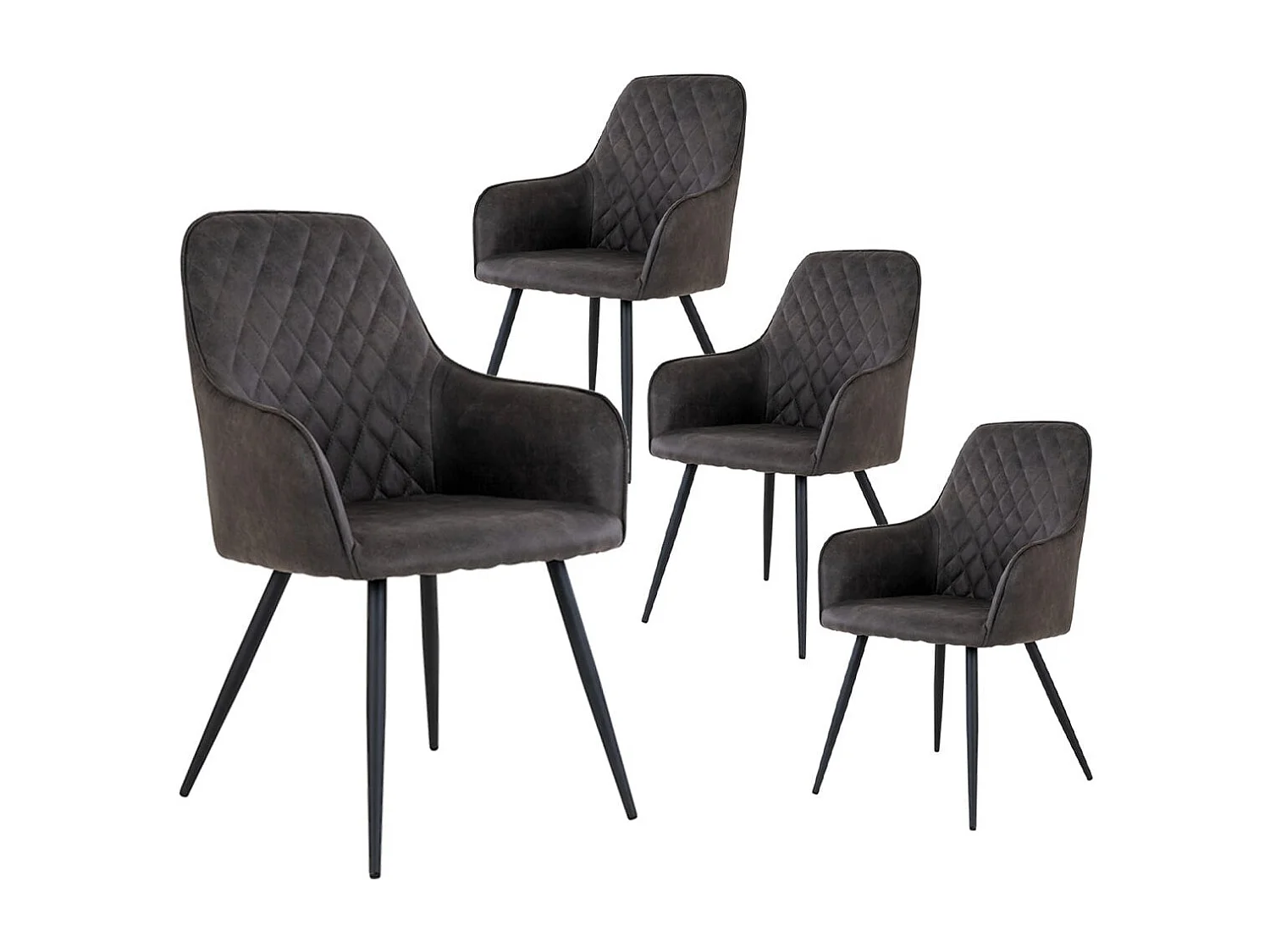 VIBY - Lot de 4 Fauteuils Microfibre Gris et Piétement Acier Noir