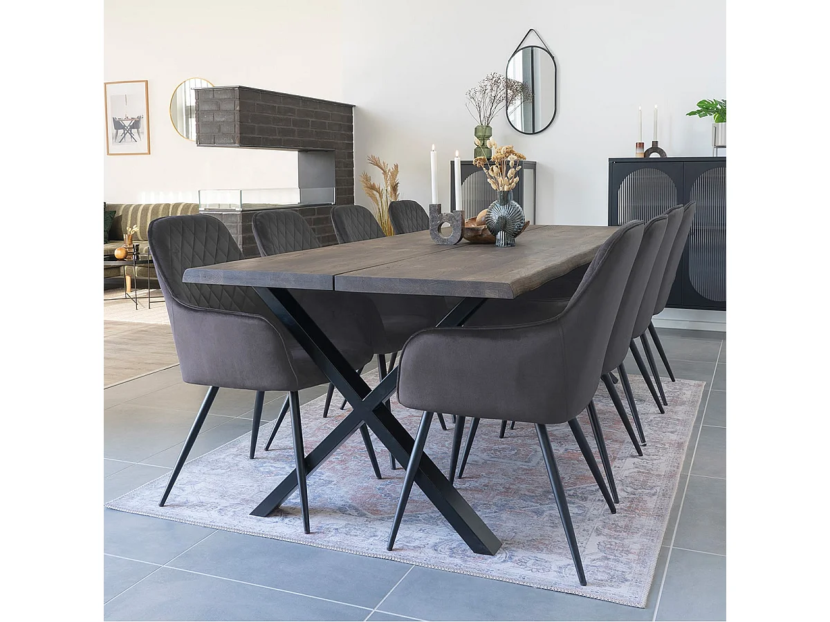 VIBY - Lot de 4 Fauteuils Microfibre Gris et Piétement Acier Noir