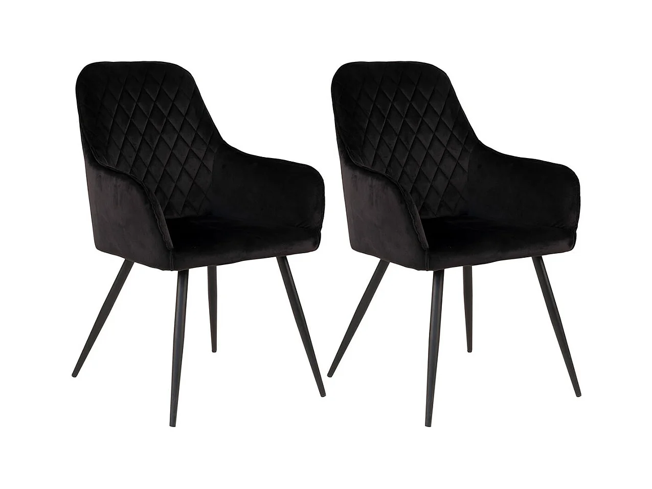 VIBY - Lot de 2 Fauteuils Velours Noir et Piétement Acier Noir