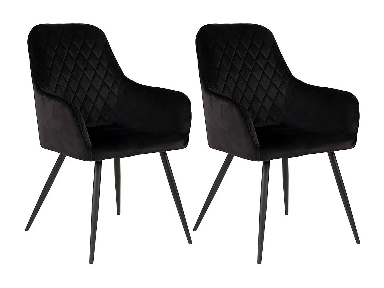 VIBY - Lot de 2 Fauteuils Velours Noir et Piétement Acier Noir