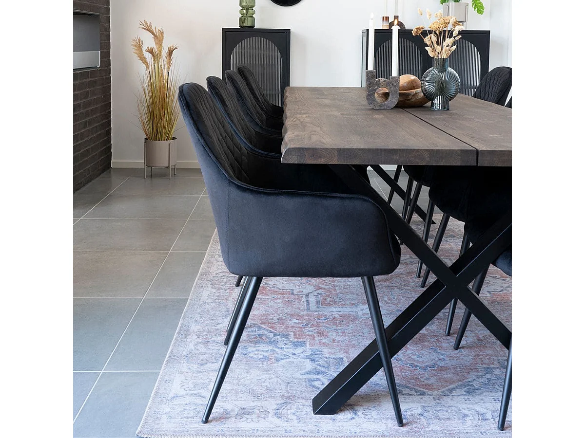 VIBY - Lot de 2 Fauteuils Velours Noir et Piétement Acier Noir