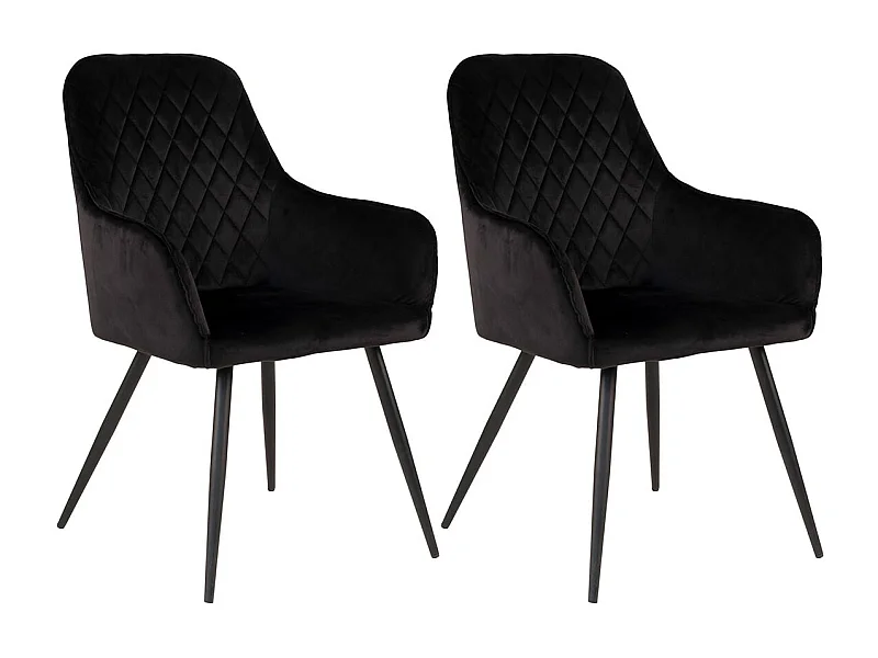 VIBY - Lot de 2 Fauteuils Velours Noir et Piétement Acier Noir