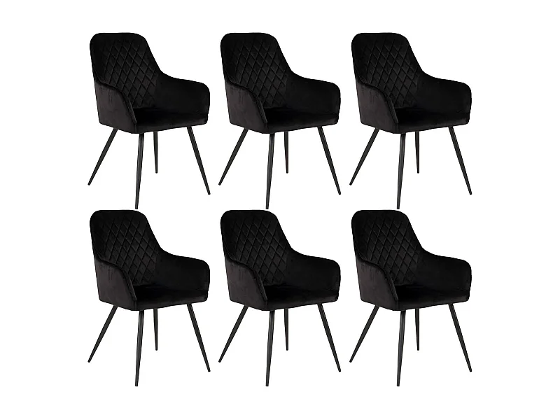VIBY - Lot de 6 Fauteuils Velours Noir et Piétement Acier Noir