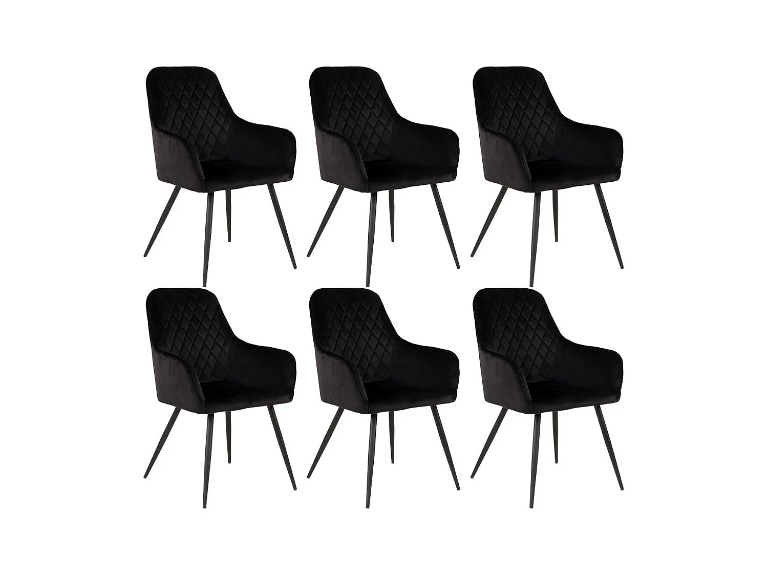 VIBY - Lot de 6 Fauteuils Velours Noir et Piétement Acier Noir