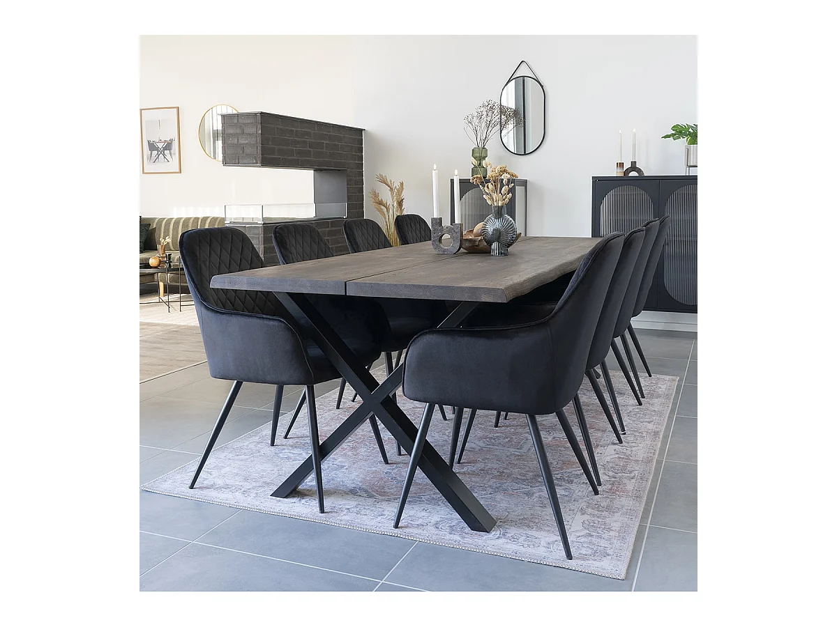 VIBY - Lot de 4 Fauteuils Velours Noir et Piétement Acier Noir