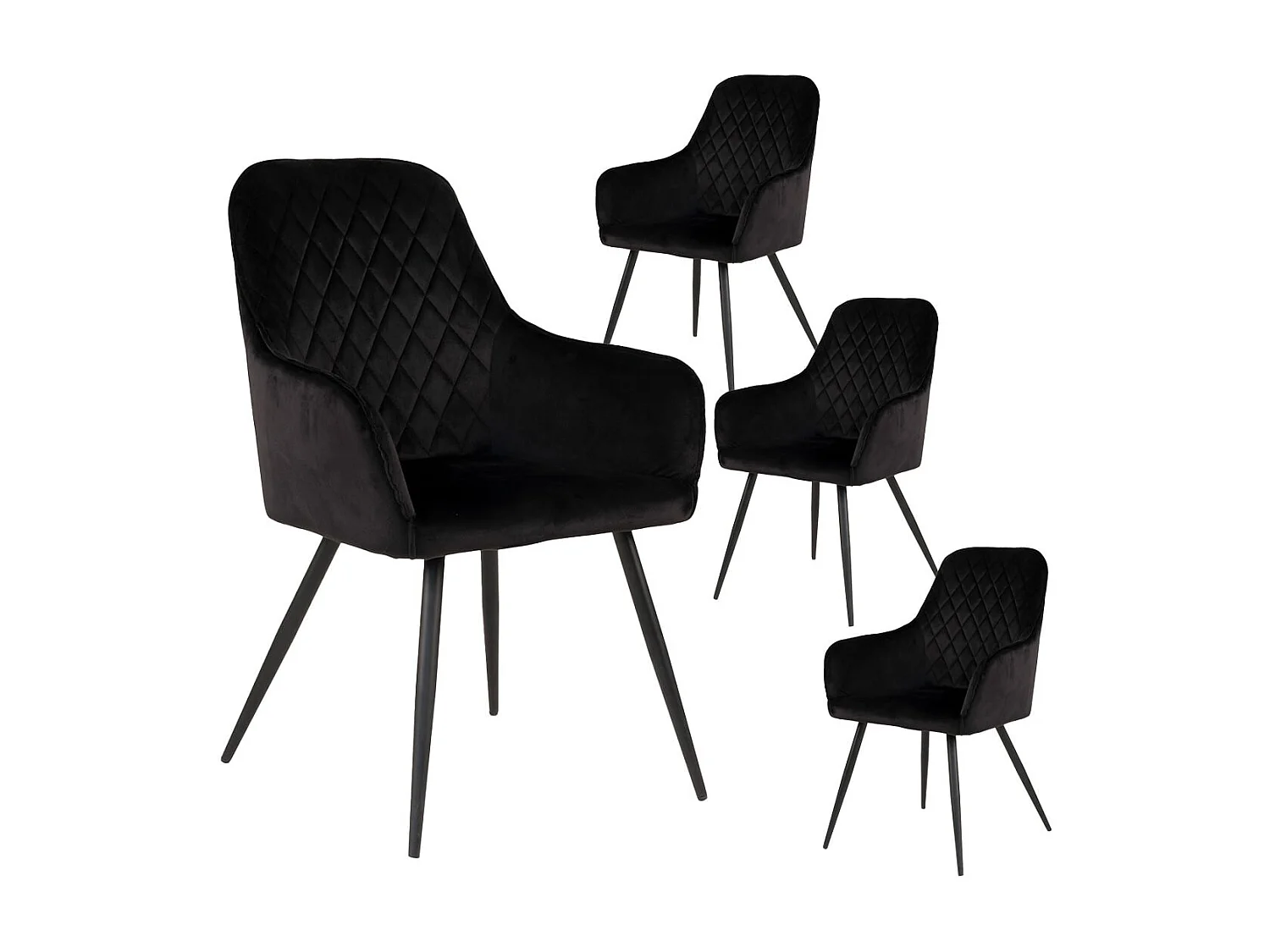 VIBY - Lot de 4 Fauteuils Velours Noir et Piétement Acier Noir