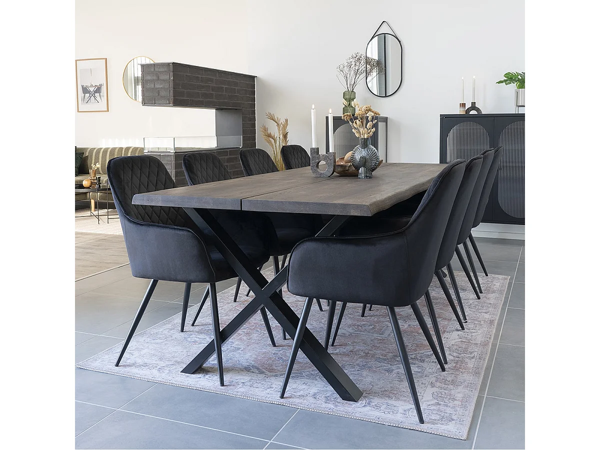 VIBY - Lot de 4 Fauteuils Velours Noir et Piétement Acier Noir