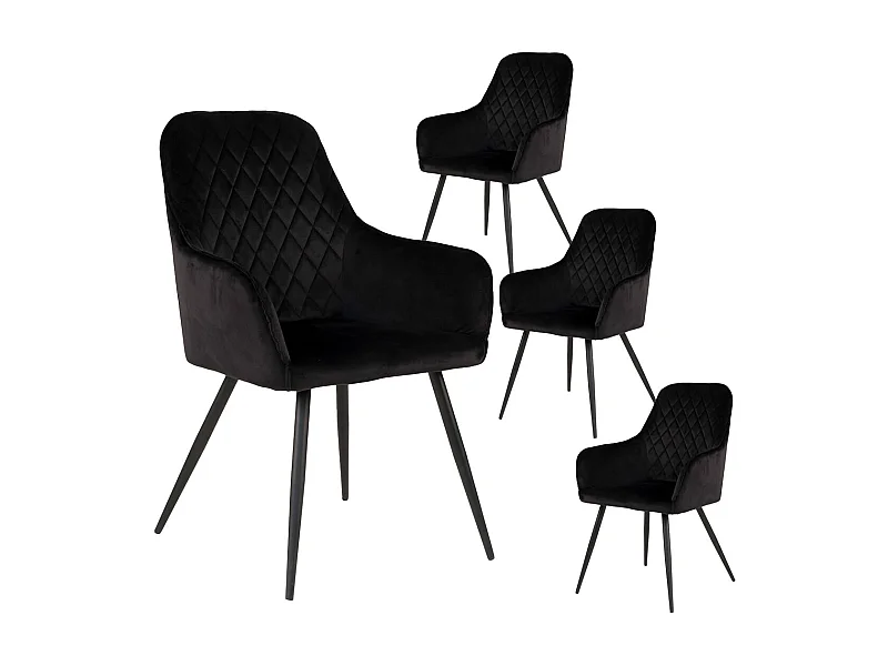 VIBY - Lot de 4 Fauteuils Velours Noir et Piétement Acier Noir