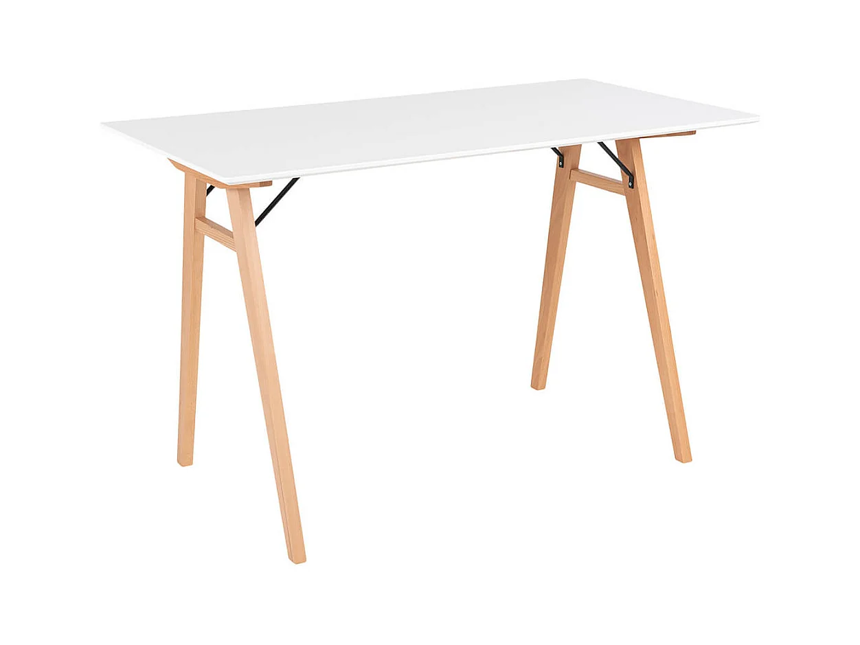 GRAM - Bureau Blanc et Piétement Hévéa Massif Naturel