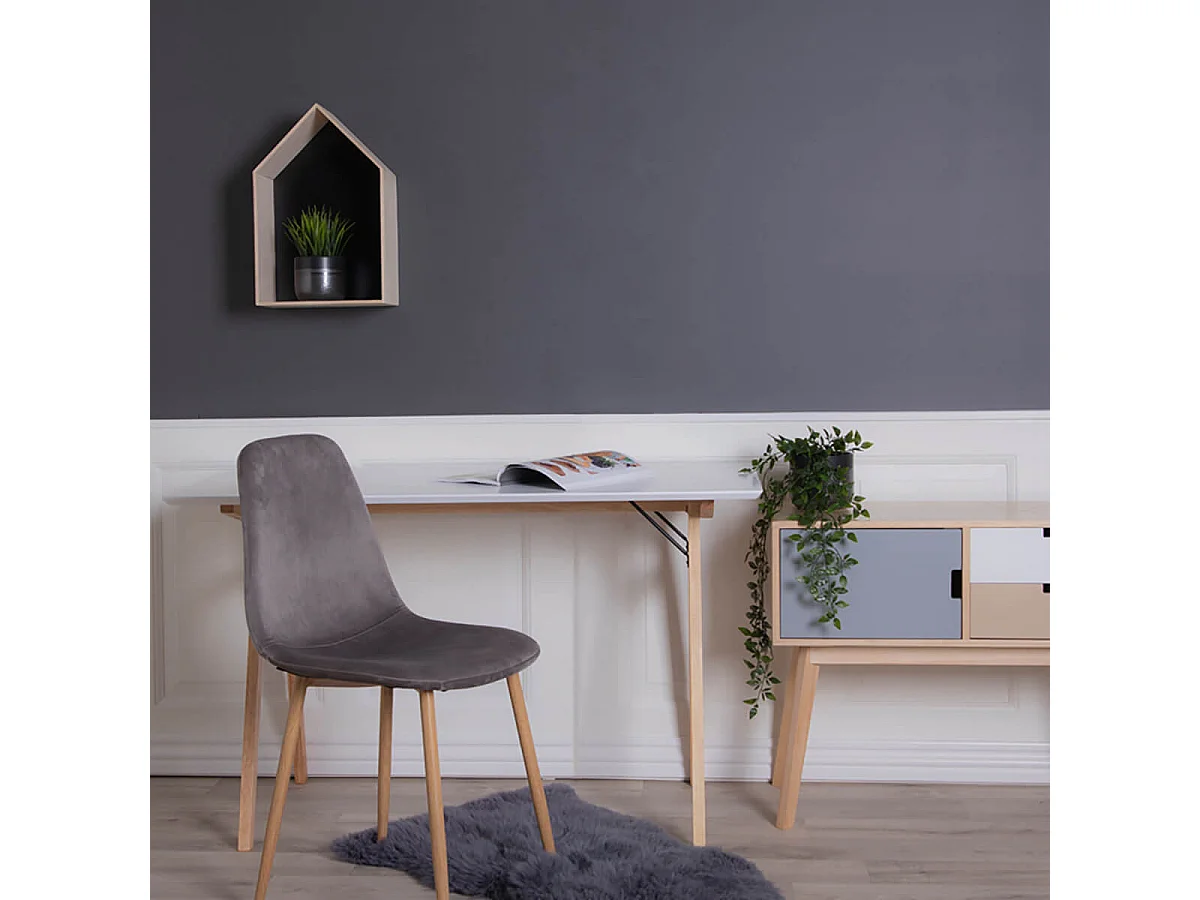 GRAM - Bureau Blanc et Piétement Hévéa Massif Naturel