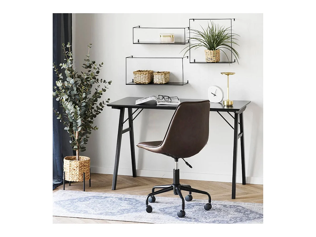 GRAM - Bureau Noir et Piétement Hévéa Massif Noir