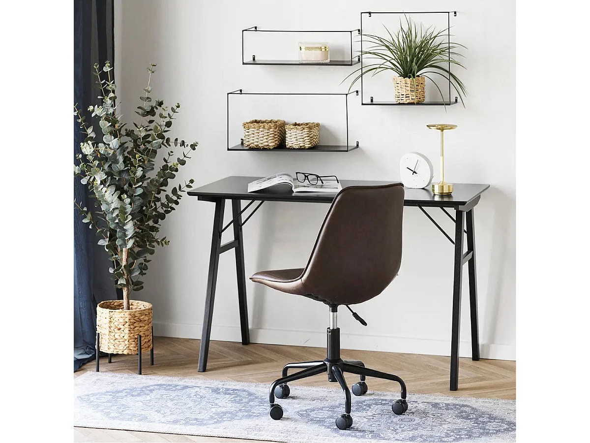 GRAM - Bureau Noir et Piétement Hévéa Massif Noir