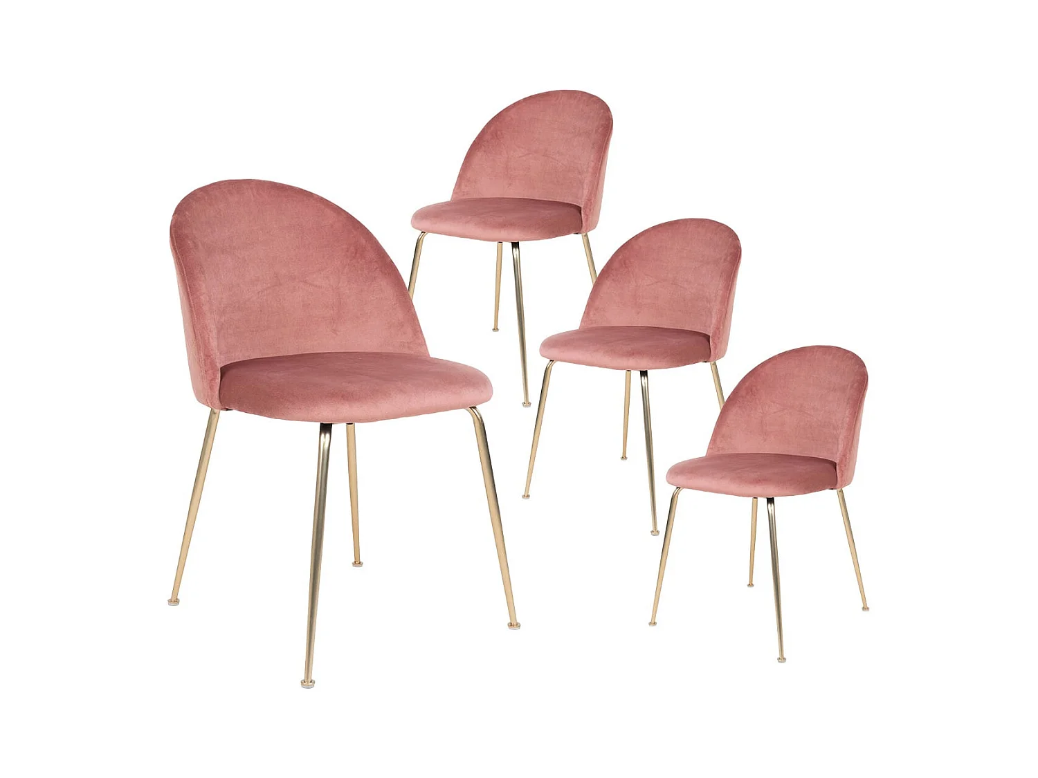 MEYRIN - Lot de 4 Chaises Velours Rose et Pieds Métal Doré