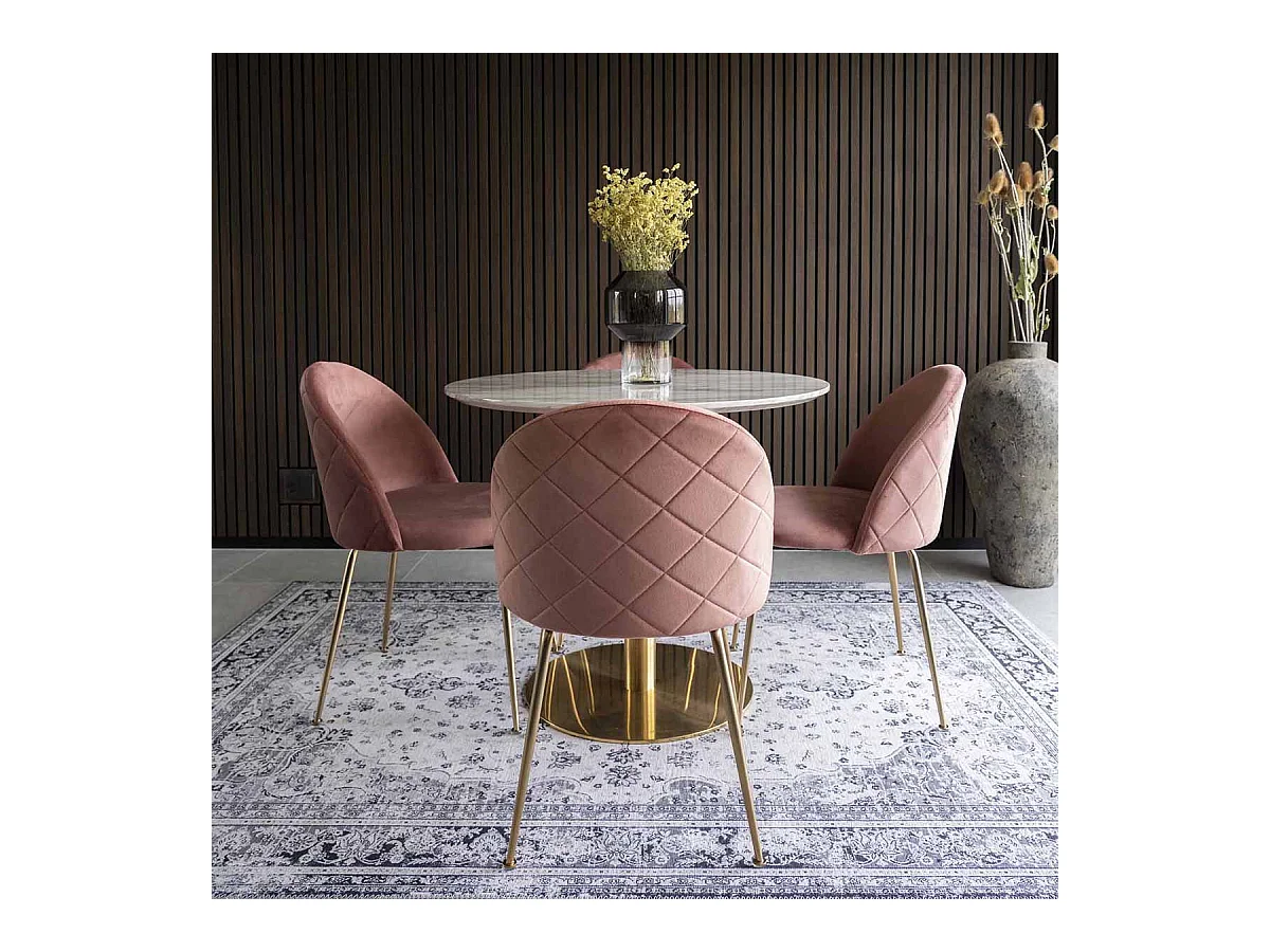 MEYRIN - Lot de 4 Chaises Velours Rose et Pieds Métal Doré