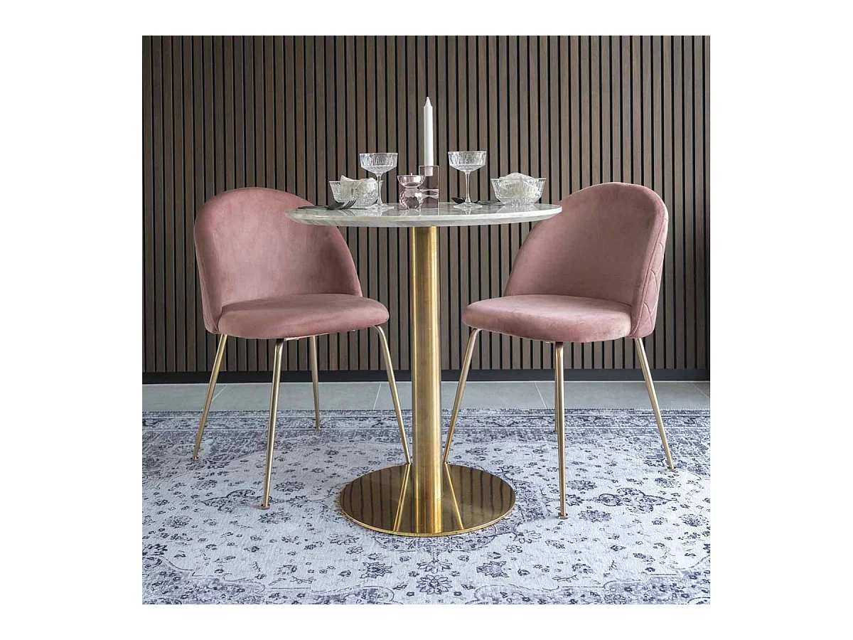 MEYRIN - Lot de 4 Chaises Velours Rose et Pieds Métal Doré