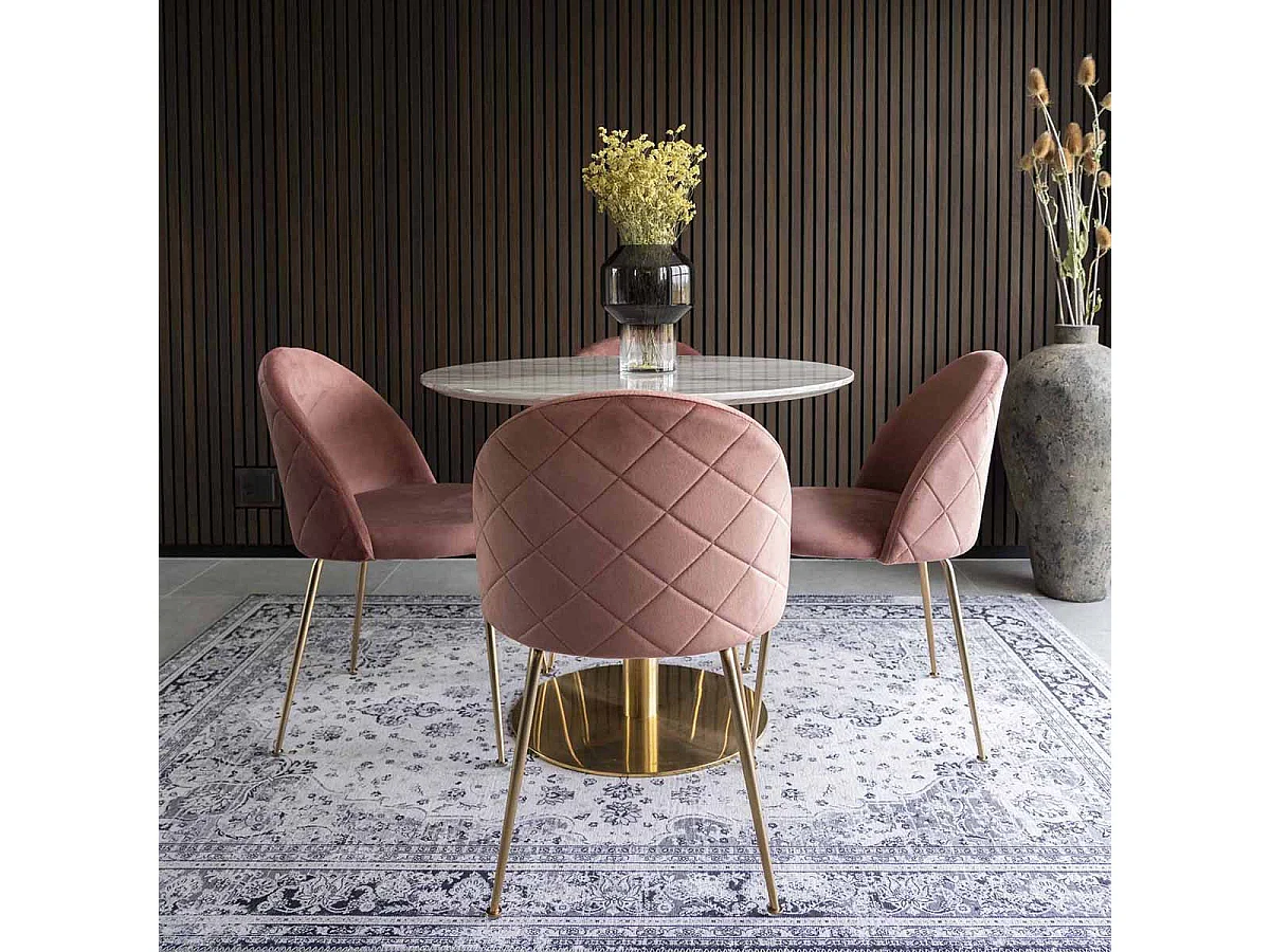 MEYRIN - Lot de 4 Chaises Velours Rose et Pieds Métal Doré