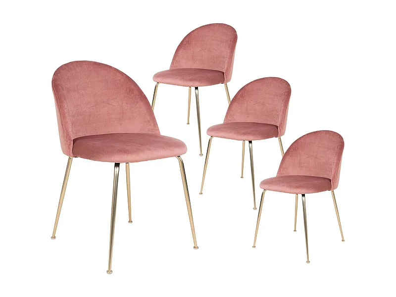 MEYRIN - Lot de 4 Chaises Velours Rose et Pieds Métal Doré