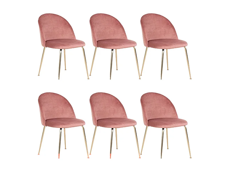 MEYRIN - Lot de 6 Chaises Velours Rose et Pieds Métal Doré