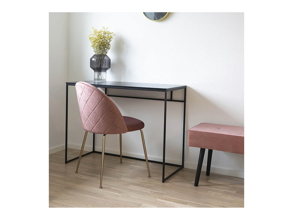 MEYRIN - Lot de 6 Chaises Velours Rose et Pieds Métal Doré