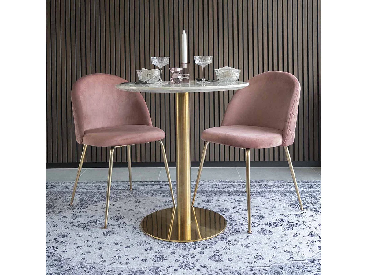 MEYRIN - Lot de 6 Chaises Velours Rose et Pieds Métal Doré