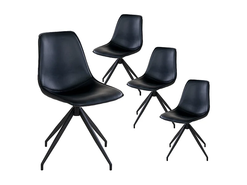 GOOP - Lot de 4 Chaises Pivotantes Simili Cuir Noir