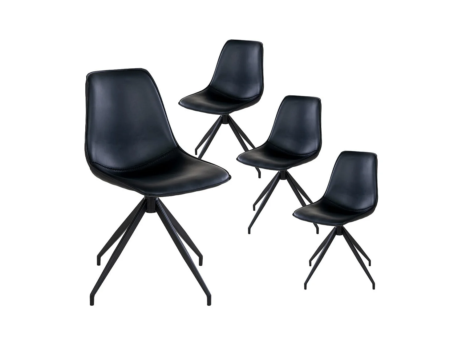 GOOP - Lot de 4 Chaises Pivotantes Simili Cuir Noir