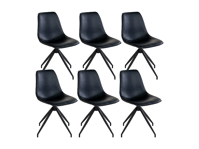 GOOP - Lot de 6 Chaises Pivotantes Simili Cuir Noir